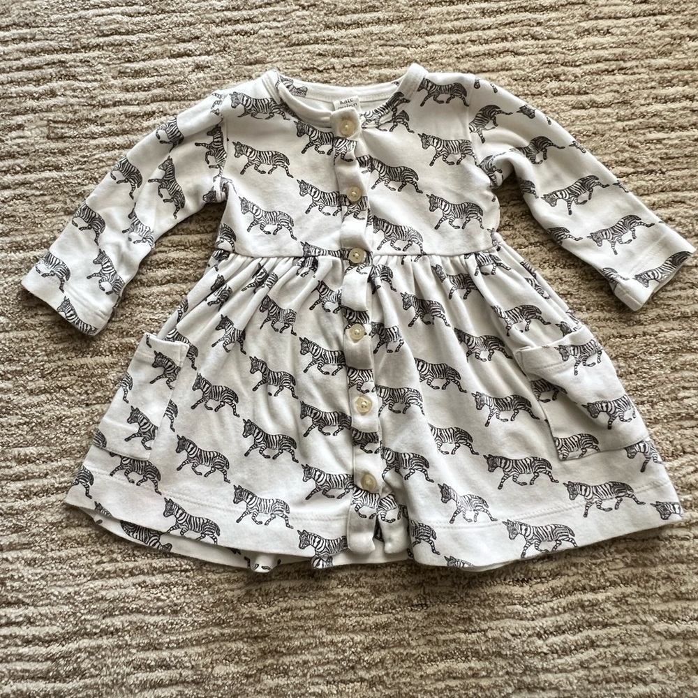 long sleeve pocket button dress | zebra |